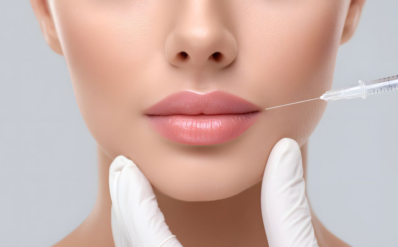 Aesthetician carefully injecting HA filler into a patient’s lips at Millennium Clinic KL to enhance lip volume and natural contours.