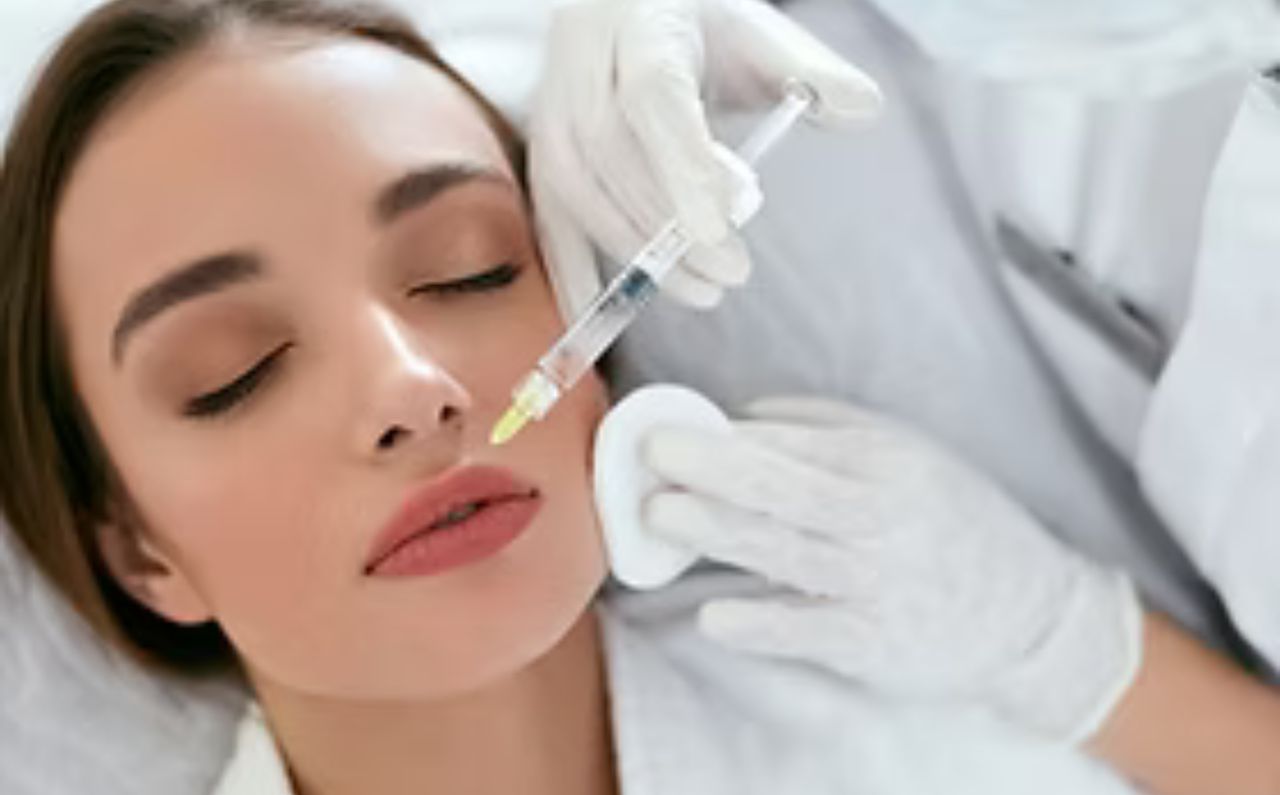 Aesthetician performing HA filler injection on the cupid’s bow area of a patient at Millennium Clinic KL, enhancing lip shape and volume with precision and care.