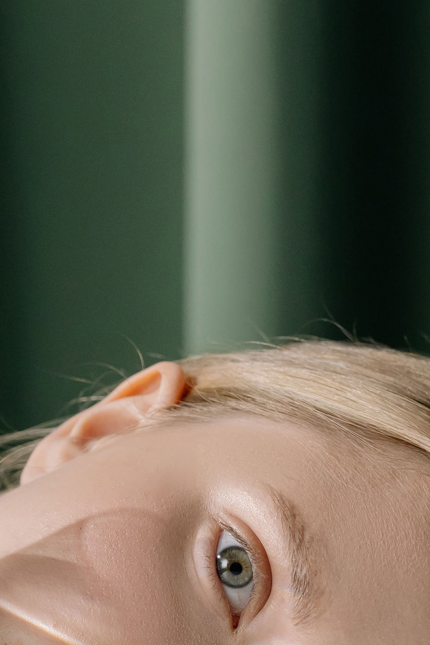 Detailed view of the eye area and natural eyelid skin texture